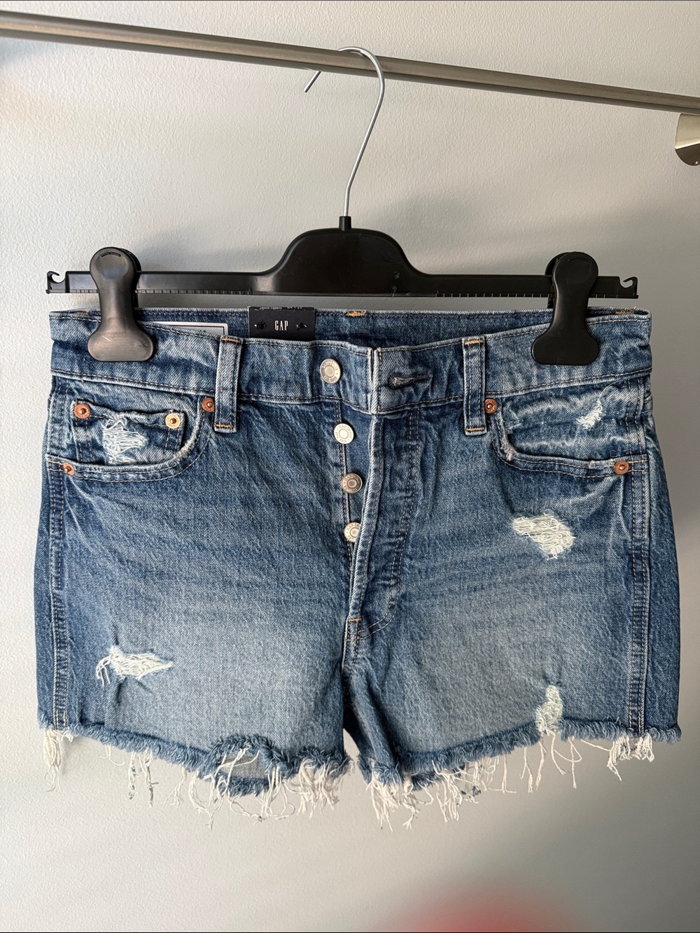 GAP Women's Cheeky Short High Rise Distressed Denim Jean Shorts in Blue
